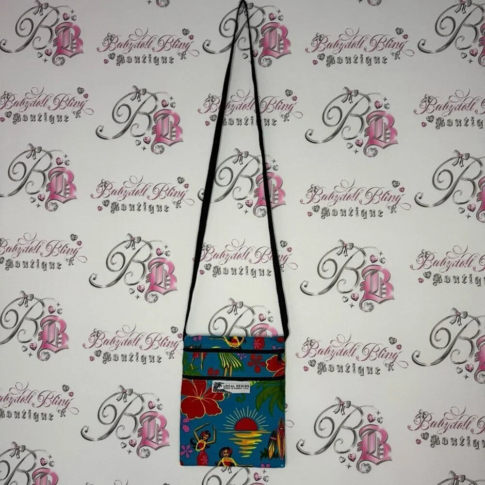 Hawaii bag beach dual zipper blue Hawaiian ladies dancers flowers blue vacay